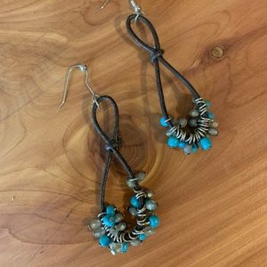Leather and metal beaded earrings